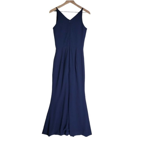 Dress The Population Iris Slit Crepe Gown L Navy Blue Sleeveless Gown Maxi - Picture 8 of 11
